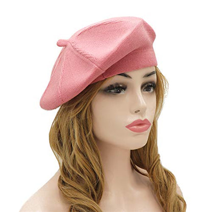 Wheebo Reversible Solid Color French Beret Hat for Women and Girls - color: Pink1