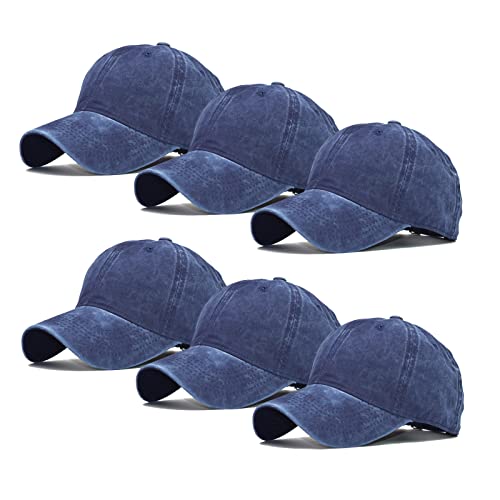 Ultrafun Unisex Vintage Baseball Cap Washed Distressed Plain Blank Baseball Hat Adjustable Dad Hat for Outdoor Sports - color: 6pack-navy Blue