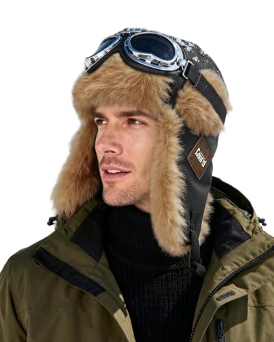 CLAPE Winter Windproof Warm Faux Fur Trapper Hat w/Ear Flaps Men Waterproof Russian Ushanka Hunting Hat for Cold Weather - color: Pl2406-black