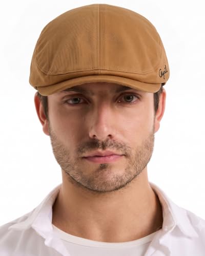 ZLYC Men Cotton Flat Cap Summer Scally Newsboy Beret Driver Hat - color: Solid Khaki