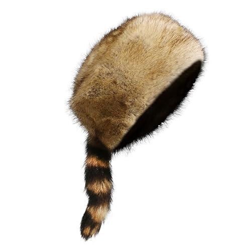 Raccoon Tail Parent-Child Plush Hat Warm Faux Fur Animal Hat with Tail - color: Light Brown Without Pompoms
