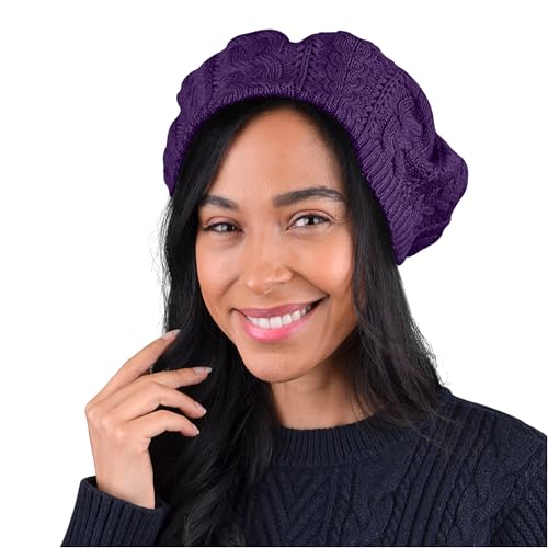 Nollia Soft Knit Solid Color Beanie, Chic, and Lightweight Crochet Knitted Style Beanie Hat for Women, One Size Slouchy Hat - color: Dark Purple