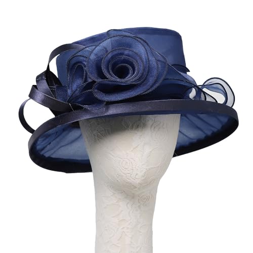 Floral Wedding Hat for Women's Tea Party Fascinators Kentucky Church Derby Hats - color: Navy