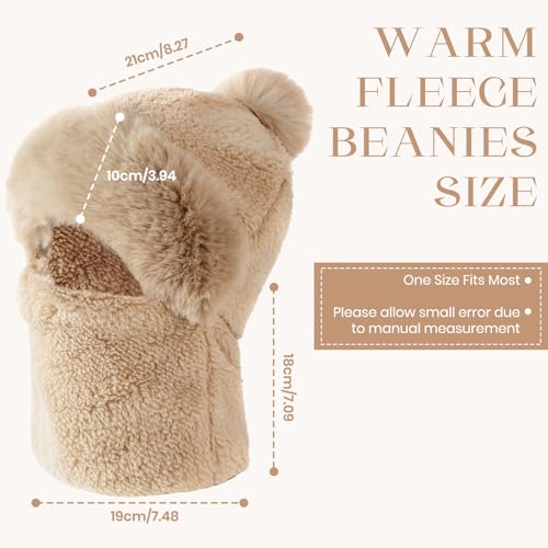 Womens Knit Pom Beanie Hat Thermal Polar Fleece Lined Winter Scarf Set Face Mask Hooded Scarf Earmuff Skull Hats
