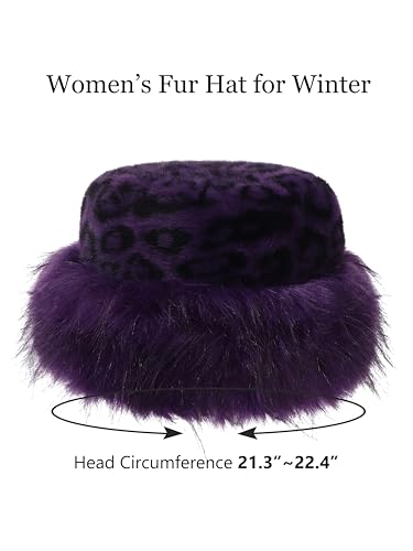 sy soul young Women's Leopard Faux Fur Hats Fluffy Bucket Hat Russian Style - color: Leopard Purple