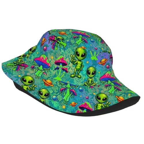 Bucket Hat for Men Women Packable Sun Hats Fisherman Outdoor Summer Travel Hiking Beach Caps - color: Alien