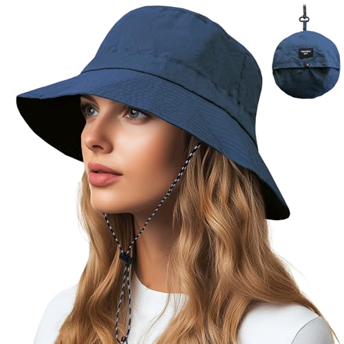 NPQQUAN Sun Bucket Hats for Woman Men Lightweight Sun Hat Packable Foldable - color: (Blue)
