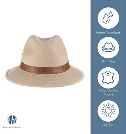 Dorfman Pacific Men's One-Piece Canvas Faux Leather-Trim Safari Hat - color: Olive, size: Medium