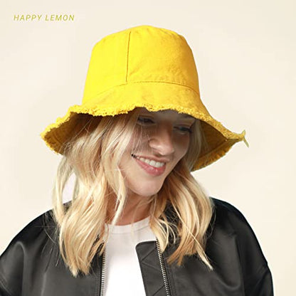 CHOK.LIDS Frayed Bucket Hat Washed Cotton Floppy Wide Brim Boonie Cap - color: White