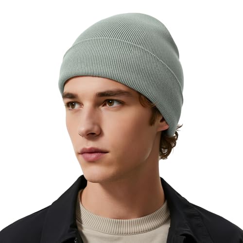 American Trends Thermal Fleece Lined Winter Beanie for Men Women Cold Weather, Warm Knit Skull Cap for Outdoor Activities - color: Light Grey