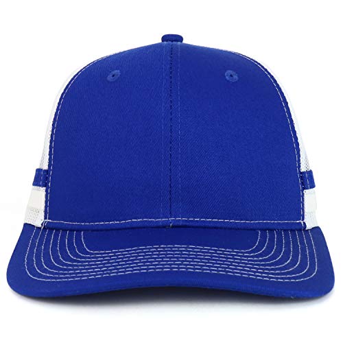 Trendy Apparel Shop Two Striped Flatbill Snapback Trucker Mesh Cap - color: Patriot Blue Patriot Blue
