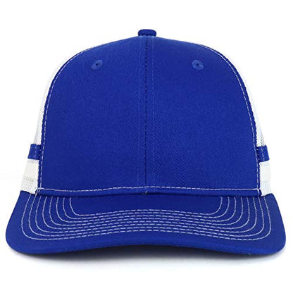 Trendy Apparel Shop Two Striped Flatbill Snapback Trucker Mesh Cap - color: Patriot Blue Patriot Blue