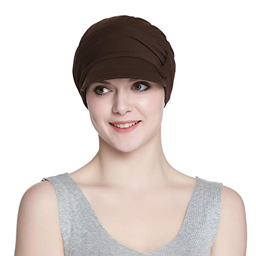 Alnorm Breathable Cotton Hat and Scarf Set Chemo Headwear for Women - color: Coffee Diamonds