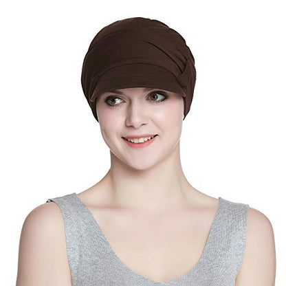Alnorm Breathable Cotton Hat and Scarf Set Chemo Headwear for Women - color: Coffee Diamonds