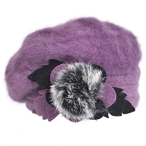 VECRY Women's 100% Wool Bucket Hat Felt Cloche Beret Dress Winter Beanie Hats - color: Angola Purple