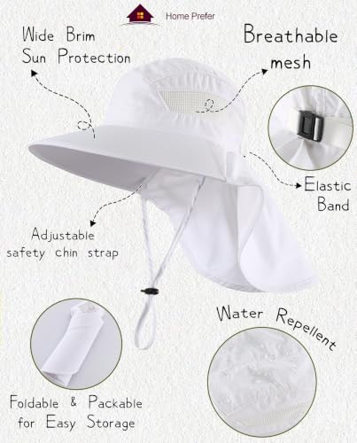 Home Prefer UPF50 Wide Brim Kids Sun Hat Neck Flap Boys Girls Sun Protection Hat for Beach Fishing - color: White, size: 2-4T