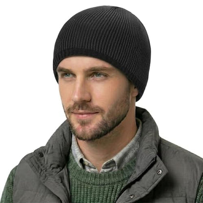 ZLYC Men Fashion Knit Fisherman Beanie Hat Winter Warm Thick Skull Cap - color: Plain Black