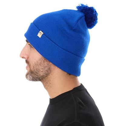 100% Merino Wool - Midweight Cuff Pom Beanie - Winter Pom Pom Hat - color: Royal Blue