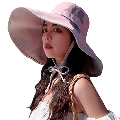 HUAMULAN Women Summer Vacation Wide Brim Sun Hat Reversible Fishing Hats - color: M0004-fense