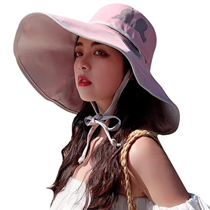HUAMULAN Women Summer Vacation Wide Brim Sun Hat Reversible Fishing Hats - color: M0004-fense