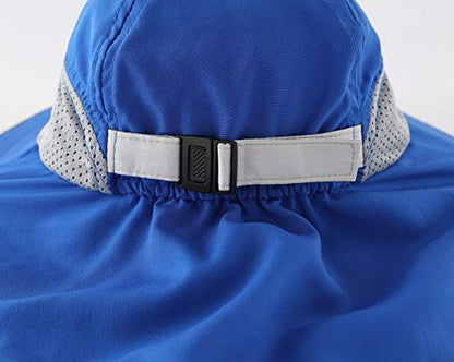 Connectyle Kids Sun Hat Adjustable Fishing Hat for Boys Grils Breathable UPF 50+ Protection Outdoor Beach Hat with Neck Flap - color: Blue