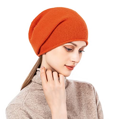 Knit Slouchy Beanie Hats for Women Cashmere Ski Cap Knitted Wool Soft Warm Winter Hat - color: A14-orange