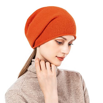 Knit Slouchy Beanie Hats for Women Cashmere Ski Cap Knitted Wool Soft Warm Winter Hat - color: A14-orange