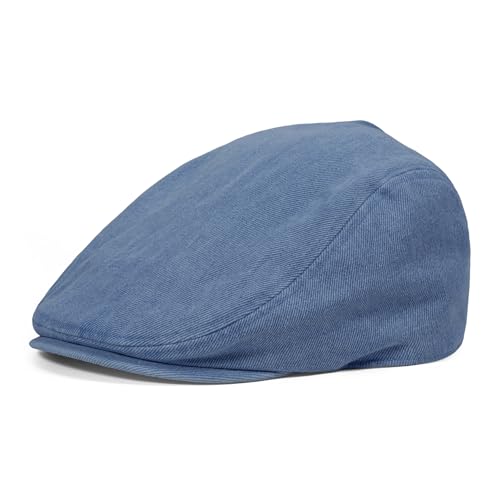 Clakllie Cotton Newsboy Cap Lightweight Short Brim Golf Flat Cap for Men Vintage Ivy Irish Hat Classic Gatsby Driving Beret - color: Nb2607-blue