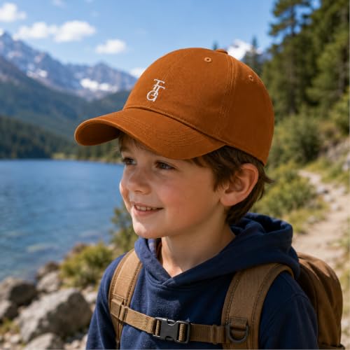 Kids Washed Cotton Baseball Cap, Unstructured Adjustable Toddler Hat for Boys & Girls - color: Brown