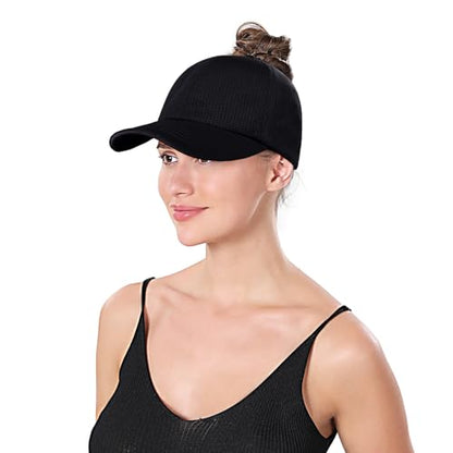 ZTL Womens High Ponytail Baseball Cap Performance Mesh Hat, Lightweight Quick Dry Race Day Running Hat with Reflective Trim - color: Black
