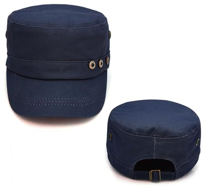 Initlove Cadet Army Cap Military Unisex Flat Top Hat for Men Women - color: 3 Button Navy