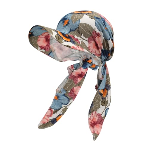 ZLYC Chemo Headwear for Women Brim Visor Head Scarf Pre Tied Headwraps Lightweight Skull Cap - color: Floral White