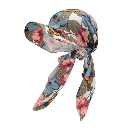 ZLYC Chemo Headwear for Women Brim Visor Head Scarf Pre Tied Headwraps Lightweight Skull Cap - color: Floral White