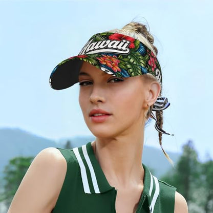 Sun Visor Hats Adjustable Open Top Sport Hat for Golf Women/Men - color: Hawaii Hibiscus