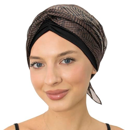 CAPLORD Chemo Headwrap for Women Turban Headwear for Cancer Patients Skull Cap Hair Loss Cover Lightweight Head Covering Hat - color: Black Earthen Flow