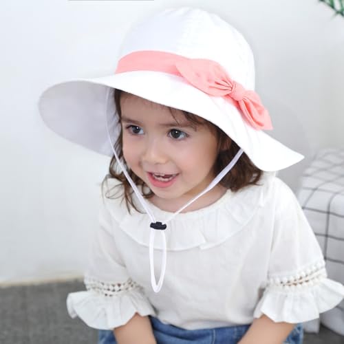Toddler Kids Baby Girl Sun Hat Floppy Cotton Summer Hat 50+ SPF Protective - color: 202202/White/Pink, size: 0-6 Months