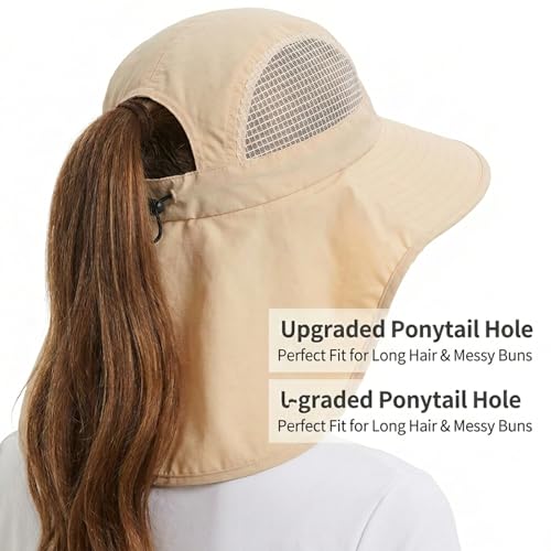 UV Sun Protection Hat Women Foldable Neck Flap Wide Brim Fishing Hat with Ponytail Hole for Women - color: Pink