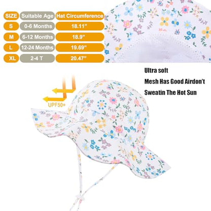 Baby Girl Sun Hat Toddler Beach Hats with UPF 50+ Protective Infant Summer Hat with Wide Brim Baby Girls Bucket Hat - color: Pink Stripe + Beige Stripe, size: 0-6 Months