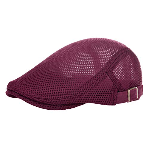 VOBOOM Men Mesh Newsboy Flat Cap Ivy Cabbie Newsboy Cap - color: Burgundy