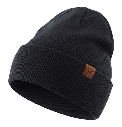 Home Prefer Mens Winter Hats Acrylic Knit Cuff Beanie Cap Warm Womens Beanie Hat - color: Black