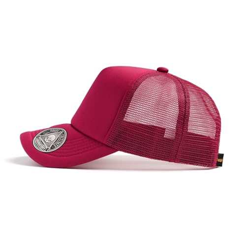 2-Pack Classic Foam Trucker Hat Summer Mesh Hat Lightweight Adjustable Back Buckle Strap - color: Black/Burgundy