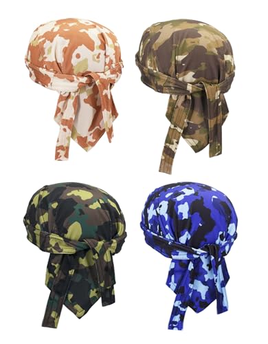 Do Rags Cycling Caps Helmet Liner Doo Rag Motorcycle Bandana Hat Sweat Liner Skull Caps Dew Rags for Men and Women - color: Camo Sets