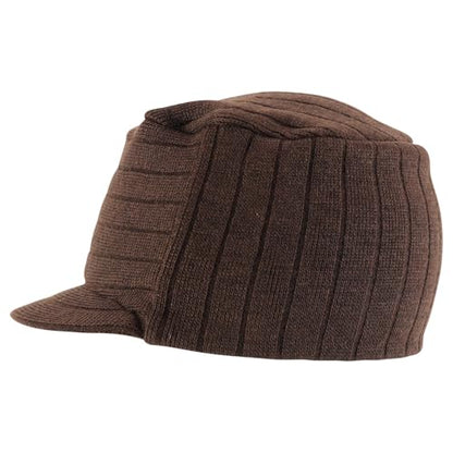 Armycrew Flat Top Army Style Knitted Visored Beanie Cap - color: Brown Rgy