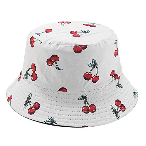 Unisex Print Double-Side-Wear Reversible Bucket Hat - color: Cherry White