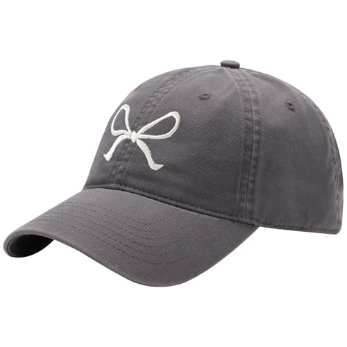 Unisex Bow Embroidery Baseball Cap Adjustable Outdoor Mom Sun Hat - color: Gray