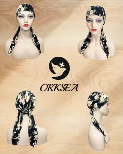 Chemo Headwear for Women Pre-Tied Head Scarf Coverings Scarves - color: Black Pattern