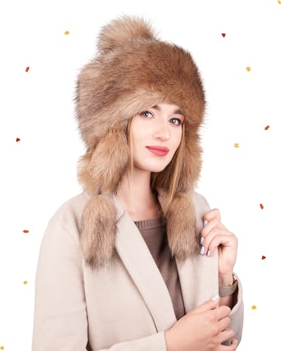 Futrzane Classic Ear Flaps Hat, Trapper for Women - color: Beige, size: Small