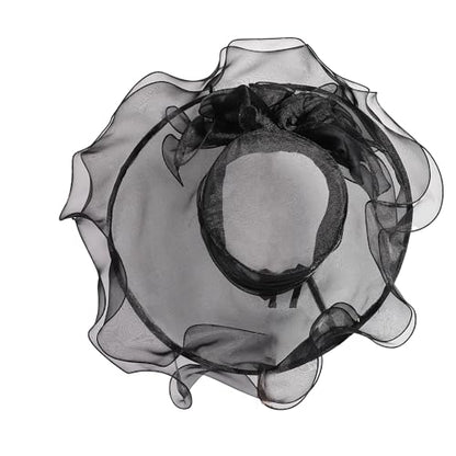 Women Oganza Sun Hat Church Wide Brim Wedding Formal Fascinator Hat - color: Black