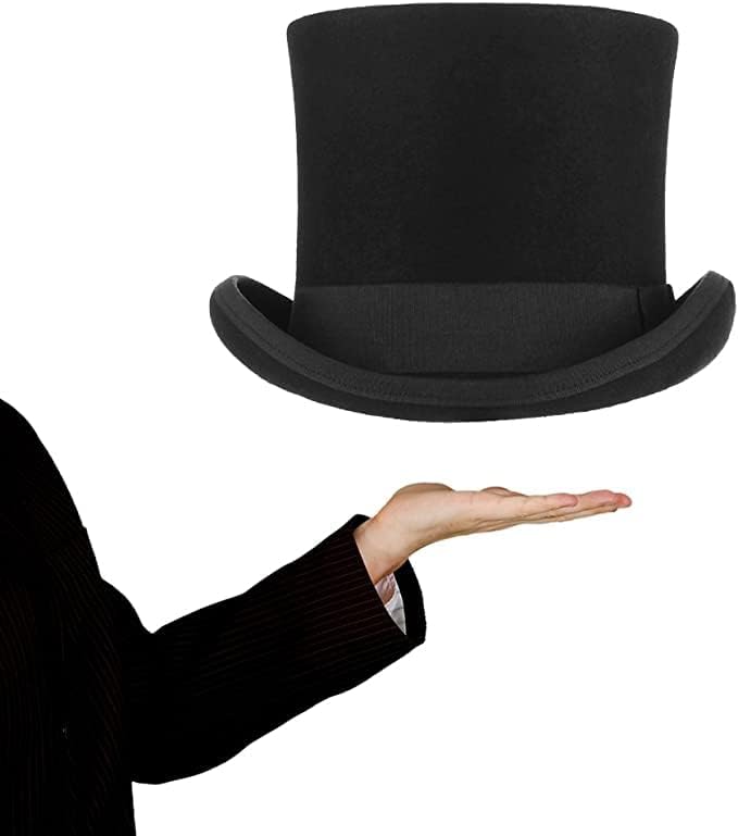 GEMVIE Men's Wool Felt Stage Magic Adults Costume Tall Top Hat 6.7" High Black - size: Large