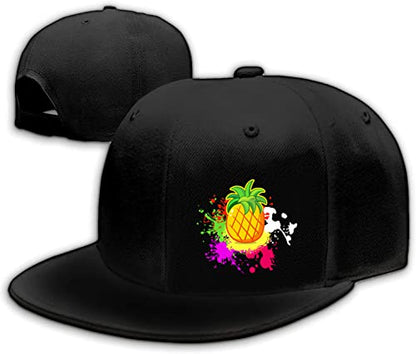 Snapback Hats for Men Flat Bill Black Adjustable Baseball Cap Trucker Hat for Dad American Flag Pirate Skull Caps Cool - color: Rainbow Color Pineapple